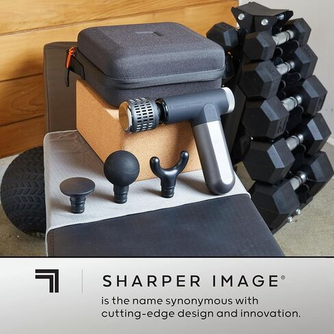 Sharper Image® Powerboost® Pro+ Hot & Cold Compact Deep Tissue Massage Gun - 6 Speed, 4 Attachments, Travel Case| Soothing Heat & Cold Therapy| Portable Lightweight Full Body Shoulder & Back Massager in Kuwait