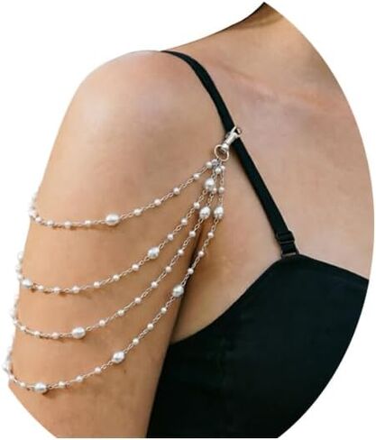 Layered Pearl Arm Chain Jewelry,Adjustable Bra Shoulder Chain,Pearl Lingerie Straps,Wedding Bridal Dress Underwear Chain for Women Backless Party, Prom, Beach in Kuwait