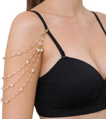 Layered Pearl Arm Chain Jewelry,Adjustable Bra Shoulder Chain,Pearl Lingerie Straps,Wedding Bridal Dress Underwear Chain for Women Backless Party, Prom, Beach in Kuwait