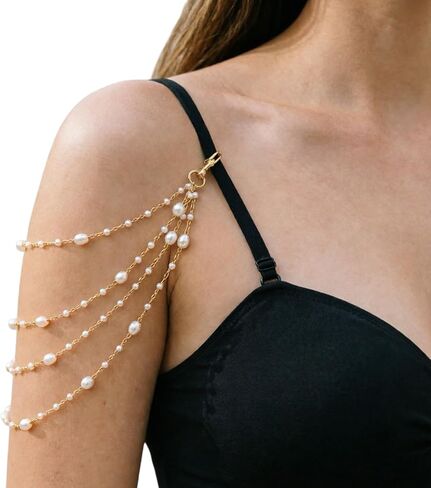 Layered Pearl Arm Chain Jewelry,Adjustable Bra Shoulder Chain,Pearl Lingerie Straps,Wedding Bridal Dress Underwear Chain for Women Backless Party, Prom, Beach in Kuwait