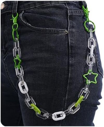 Aimimier Punk Trendy Star Link Circle Acrylic Trousers Chain Waist Chain Jean Pants Belt Chain Keychain Hiphop Body Jewelry for Women Men in Kuwait