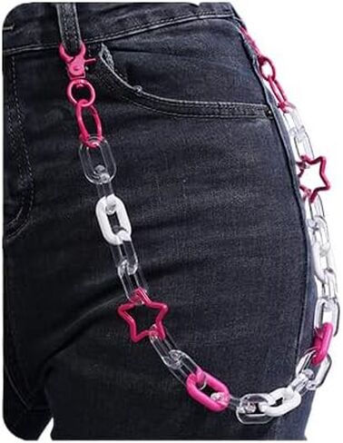 Aimimier Punk Trendy Star Link Circle Acrylic Trousers Chain Waist Chain Jean Pants Belt Chain Keychain Hiphop Body Jewelry for Women Men in Kuwait