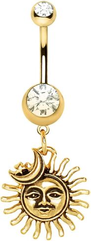 Gold Plated Stainless Steel Flaming Sun Crescent Moon Star Dangle Navel Belly Ring in Saudi Arabia