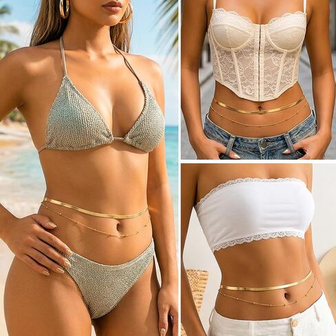 Nogeqi 2 Pcs Gold Body Chain with Pearl,Belly Chains for Women, Gold Waist Chain,Bra Chains Lingerie Summer Bikini Bodychain Trendy Sexy Stomach Jewelry Sexy Beach Accessories in Kuwait