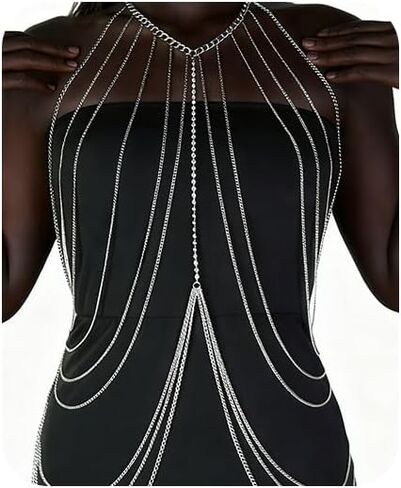 Gold Body Chains Plus Size Body Jewelry for Women Layered Chain Bra Sexy Boho Chain Dress for Lady Nightclub Beach Party Wear(silver) in Saudi Arabia