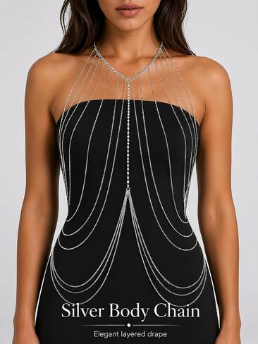 Gold Body Chains Plus Size Body Jewelry for Women Layered Chain Bra Sexy Boho Chain Dress for Lady Nightclub Beach Party Wear(silver) in Saudi Arabia