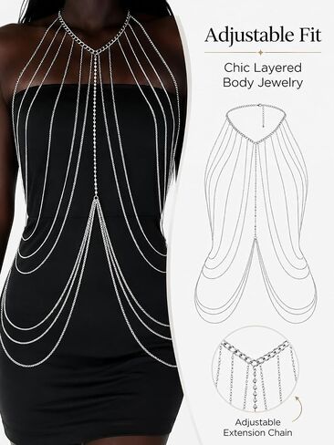 Gold Body Chains Plus Size Body Jewelry for Women Layered Chain Bra Sexy Boho Chain Dress for Lady Nightclub Beach Party Wear(silver) in Saudi Arabia