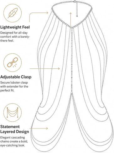 Gold Body Chains Plus Size Body Jewelry for Women Layered Chain Bra Sexy Boho Chain Dress for Lady Nightclub Beach Party Wear(silver) in Saudi Arabia