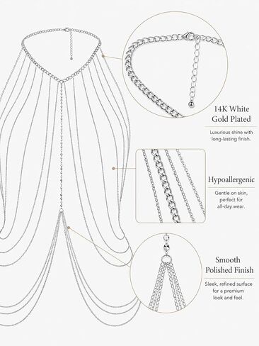Gold Body Chains Plus Size Body Jewelry for Women Layered Chain Bra Sexy Boho Chain Dress for Lady Nightclub Beach Party Wear(silver) in Saudi Arabia