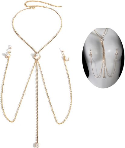 Nipple Chain for Women Fake Nipple Jewelry Silver Gold with Necklace Adjustable Sexy Body Chain Jewelry for Women Men Comfortable Valentine's Day in Kuwait