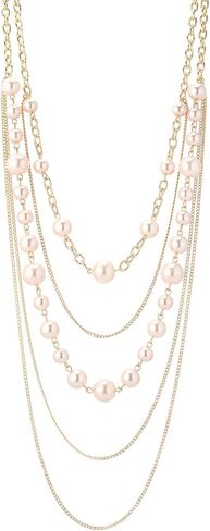 Long Gold Pearl Necklaces for Women Multi-Layered Chain with Faux Pearls Beads Statement Waterfall Jewelry Gifts in Saudi Arabia