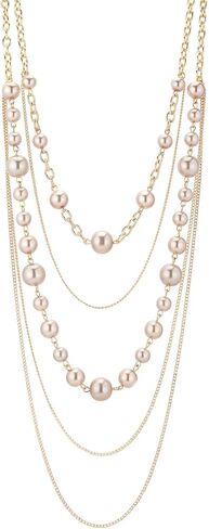 Long Gold Pearl Necklaces for Women Multi-Layered Chain with Faux Pearls Beads Statement Waterfall Jewelry Gifts in Saudi Arabia