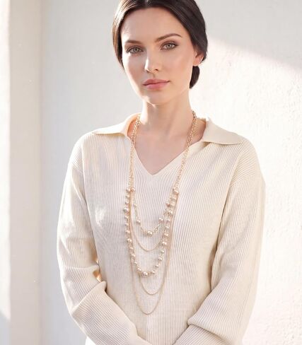 Long Gold Pearl Necklaces for Women Multi-Layered Chain with Faux Pearls Beads Statement Waterfall Jewelry Gifts in Saudi Arabia