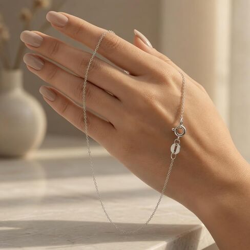 Jewelry Affairs Sterling Silver Diamond Cut Rhodium Plated Cable Chain Necklace, 1mm, Classic Style in Kuwait