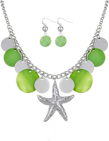 Elisheva Starfish Pendant Necklace, Stainless Steel Shell disc Charms Choker for Women, Handmade Colorful Summer Beach Ocean Jewelry for Women Trendy in Saudi Arabia