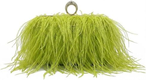Women Ostrich Feather Purse Tote Bag Crossbody Shoulder Fluffy Purse Party Bag Evening Handbag for Wedding Anniversary Grass Green in Saudi Arabia