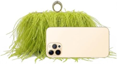 Women Ostrich Feather Purse Tote Bag Crossbody Shoulder Fluffy Purse Party Bag Evening Handbag for Wedding Anniversary Grass Green in Saudi Arabia
