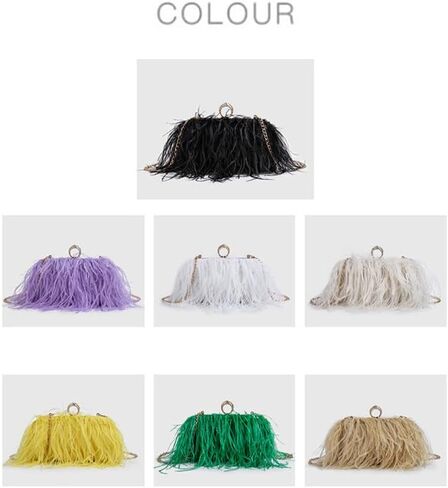 Women Ostrich Feather Purse Tote Bag Crossbody Shoulder Fluffy Purse Party Bag Evening Handbag for Wedding Anniversary Grass Green in Saudi Arabia