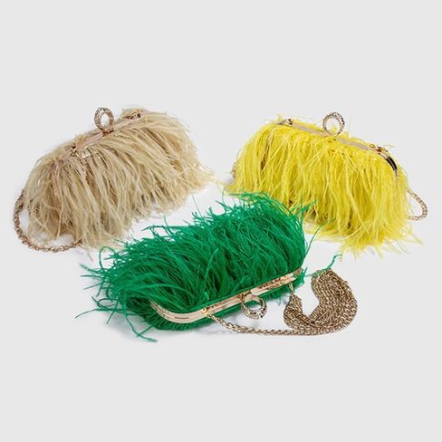 Women Ostrich Feather Purse Tote Bag Crossbody Shoulder Fluffy Purse Party Bag Evening Handbag for Wedding Anniversary Grass Green in Saudi Arabia