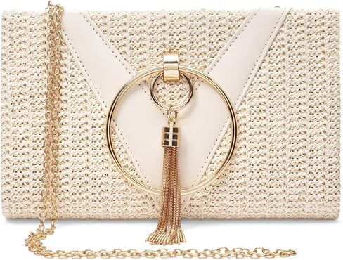RNIEGA Tassels Straw Clutch Purses for Women Straw Handbags With Detachable Chain For Wedding, Party, Prom in Saudi Arabia