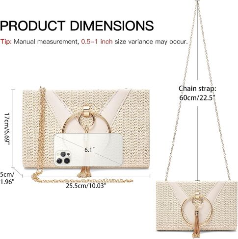 RNIEGA Tassels Straw Clutch Purses for Women Straw Handbags With Detachable Chain For Wedding, Party, Prom in Saudi Arabia