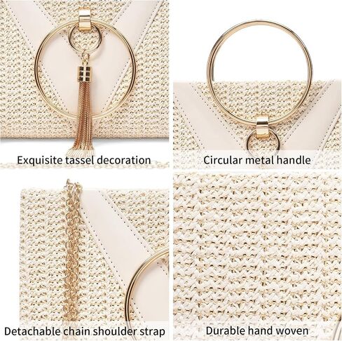 RNIEGA Tassels Straw Clutch Purses for Women Straw Handbags With Detachable Chain For Wedding, Party, Prom in Saudi Arabia