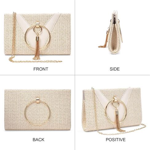 RNIEGA Tassels Straw Clutch Purses for Women Straw Handbags With Detachable Chain For Wedding, Party, Prom in Saudi Arabia