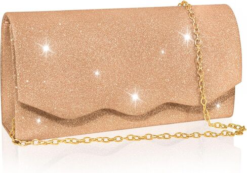 Evening Bag Clutch Purse for Women, Sparkling Formal Handbag with Crossbody Chain, Wave-Shape Rose Gold Purse for Womens Ladies Girls, Small Cute Shoulder Bag for Wedding Prom Cocktail Party in Saudi Arabia