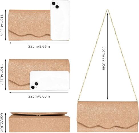 Evening Bag Clutch Purse for Women, Sparkling Formal Handbag with Crossbody Chain, Wave-Shape Rose Gold Purse for Womens Ladies Girls, Small Cute Shoulder Bag for Wedding Prom Cocktail Party in Saudi Arabia