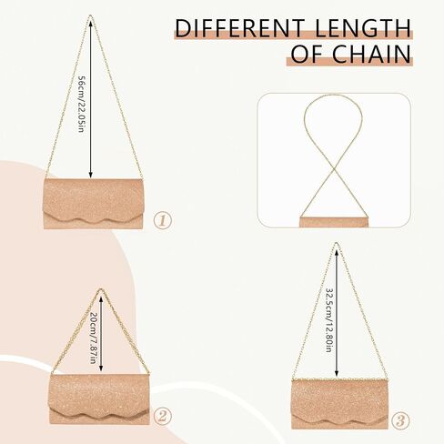 Evening Bag Clutch Purse for Women, Sparkling Formal Handbag with Crossbody Chain, Wave-Shape Rose Gold Purse for Womens Ladies Girls, Small Cute Shoulder Bag for Wedding Prom Cocktail Party in Saudi Arabia