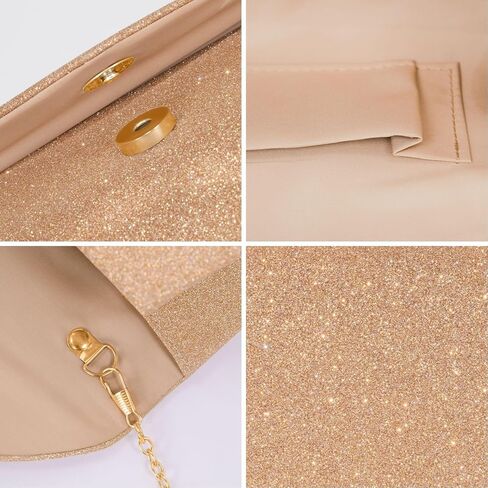 Evening Bag Clutch Purse for Women, Sparkling Formal Handbag with Crossbody Chain, Wave-Shape Rose Gold Purse for Womens Ladies Girls, Small Cute Shoulder Bag for Wedding Prom Cocktail Party in Saudi Arabia
