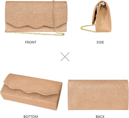 Evening Bag Clutch Purse for Women, Sparkling Formal Handbag with Crossbody Chain, Wave-Shape Rose Gold Purse for Womens Ladies Girls, Small Cute Shoulder Bag for Wedding Prom Cocktail Party in Saudi Arabia