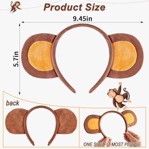 IGMaryBox Monkey Ears Headband Plush Animal Ear Headband Cute Monkey Costume Headwear for Safari Party, Jungle Theme Birthday, Halloween Cosplay Dress Up Accessories in Saudi Arabia