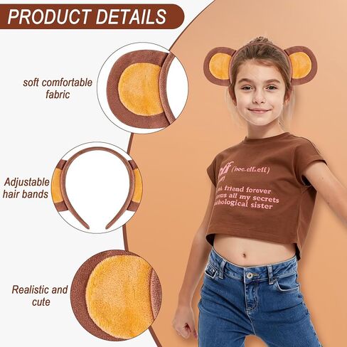 IGMaryBox Monkey Ears Headband Plush Animal Ear Headband Cute Monkey Costume Headwear for Safari Party, Jungle Theme Birthday, Halloween Cosplay Dress Up Accessories in Saudi Arabia