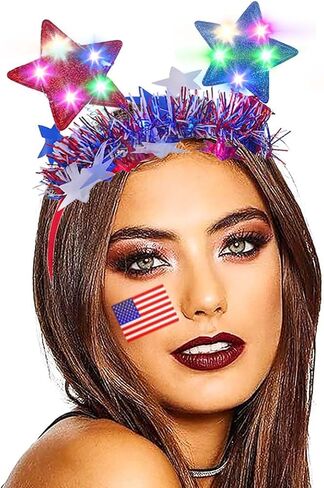 4th of July Light Up Headband Glowing Independence Day Headbands Flashing Star Tassel Hairbands for Women in Saudi Arabia