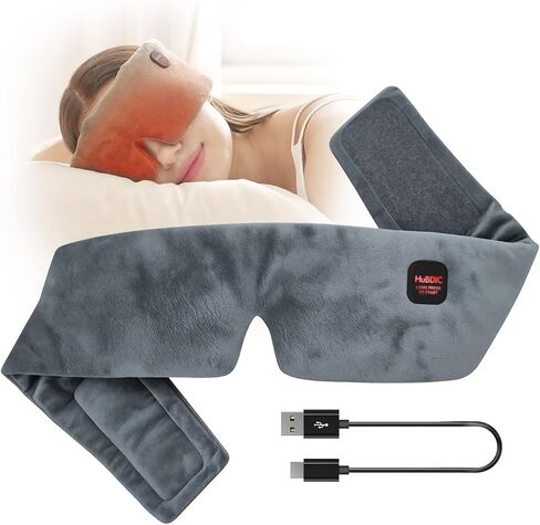 HubiCare Plush Heated Sleep Eye Mask with 2500mAh Battery, Ultra-Soft Warm Compress for Dry Eyes & Relaxation, 3 Heat Levels, Auto-Off Timer, Portable Adjustable Eye Warmer in Kuwait