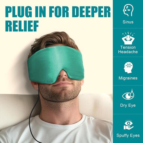 Heated Eye Mask for Dry Eyes - Ultra Soft Green Face Heating Pad, Fast-Heating Relief for Sinus Pressure, Tension Headache, Puffy Eyes & Fatigued Eye Area in Saudi Arabia