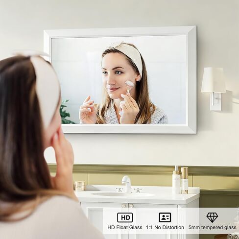 Bathroom Mirror for Over Sink,24x36Inch White Thick Anti-Rust Metal Frame, Rectangle Decorative Wall Mirror with HD Tempered Glass, Horizontal or Vertical Mount for Vanity, Bathroom,Living Room in Saudi Arabia