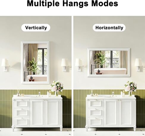 Bathroom Mirror for Over Sink,24x36Inch White Thick Anti-Rust Metal Frame, Rectangle Decorative Wall Mirror with HD Tempered Glass, Horizontal or Vertical Mount for Vanity, Bathroom,Living Room in Saudi Arabia