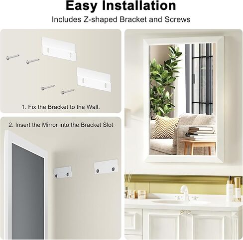 Bathroom Mirror for Over Sink,24x36Inch White Thick Anti-Rust Metal Frame, Rectangle Decorative Wall Mirror with HD Tempered Glass, Horizontal or Vertical Mount for Vanity, Bathroom,Living Room in Saudi Arabia