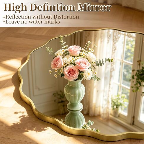 HOMECOOKIN 20" Wavy Round Wall Mirror, Gold Scalloped Circle Mirror Edge Round with Metal Frame, Modern Decorative Hanging/Leaning Mirrors for Bathroom, Hotels, Hallway, Entryway, Vanity, Office in Saudi Arabia