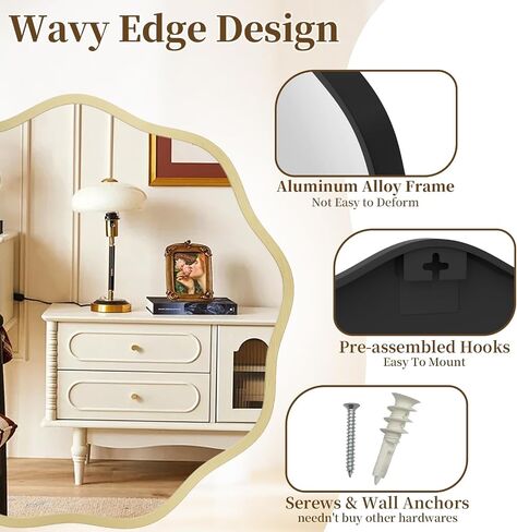 HOMECOOKIN 20" Wavy Round Wall Mirror, Gold Scalloped Circle Mirror Edge Round with Metal Frame, Modern Decorative Hanging/Leaning Mirrors for Bathroom, Hotels, Hallway, Entryway, Vanity, Office in Saudi Arabia