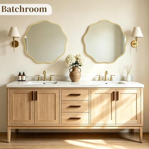 HOMECOOKIN 20" Wavy Round Wall Mirror, Gold Scalloped Circle Mirror Edge Round with Metal Frame, Modern Decorative Hanging/Leaning Mirrors for Bathroom, Hotels, Hallway, Entryway, Vanity, Office in Saudi Arabia