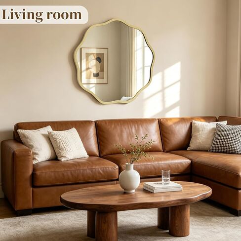 HOMECOOKIN 20" Wavy Round Wall Mirror, Gold Scalloped Circle Mirror Edge Round with Metal Frame, Modern Decorative Hanging/Leaning Mirrors for Bathroom, Hotels, Hallway, Entryway, Vanity, Office in Saudi Arabia