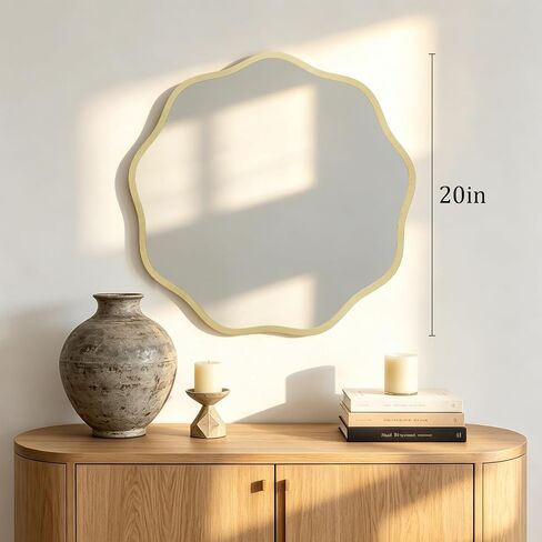 HOMECOOKIN 20" Wavy Round Wall Mirror, Gold Scalloped Circle Mirror Edge Round with Metal Frame, Modern Decorative Hanging/Leaning Mirrors for Bathroom, Hotels, Hallway, Entryway, Vanity, Office in Saudi Arabia