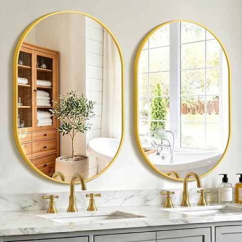 Oval Bathroom Mirror for Wall, 2 Pack 24"x36" Gold Framed Vanity Mirror, HD Tempered Glass Wall Mounted Mirrors for Bathroom Sink, Bedroom Entryway Living Room in Kuwait