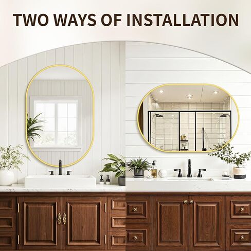 Oval Bathroom Mirror for Wall, 2 Pack 24"x36" Gold Framed Vanity Mirror, HD Tempered Glass Wall Mounted Mirrors for Bathroom Sink, Bedroom Entryway Living Room in Kuwait
