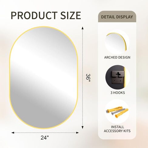 Oval Bathroom Mirror for Wall, 2 Pack 24"x36" Gold Framed Vanity Mirror, HD Tempered Glass Wall Mounted Mirrors for Bathroom Sink, Bedroom Entryway Living Room in Kuwait