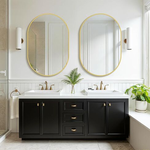 Oval Bathroom Mirror for Wall, 2 Pack 24"x36" Gold Framed Vanity Mirror, HD Tempered Glass Wall Mounted Mirrors for Bathroom Sink, Bedroom Entryway Living Room in Kuwait