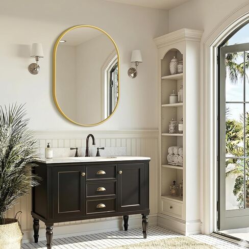 Oval Bathroom Mirror for Wall, 2 Pack 24"x36" Gold Framed Vanity Mirror, HD Tempered Glass Wall Mounted Mirrors for Bathroom Sink, Bedroom Entryway Living Room in Kuwait